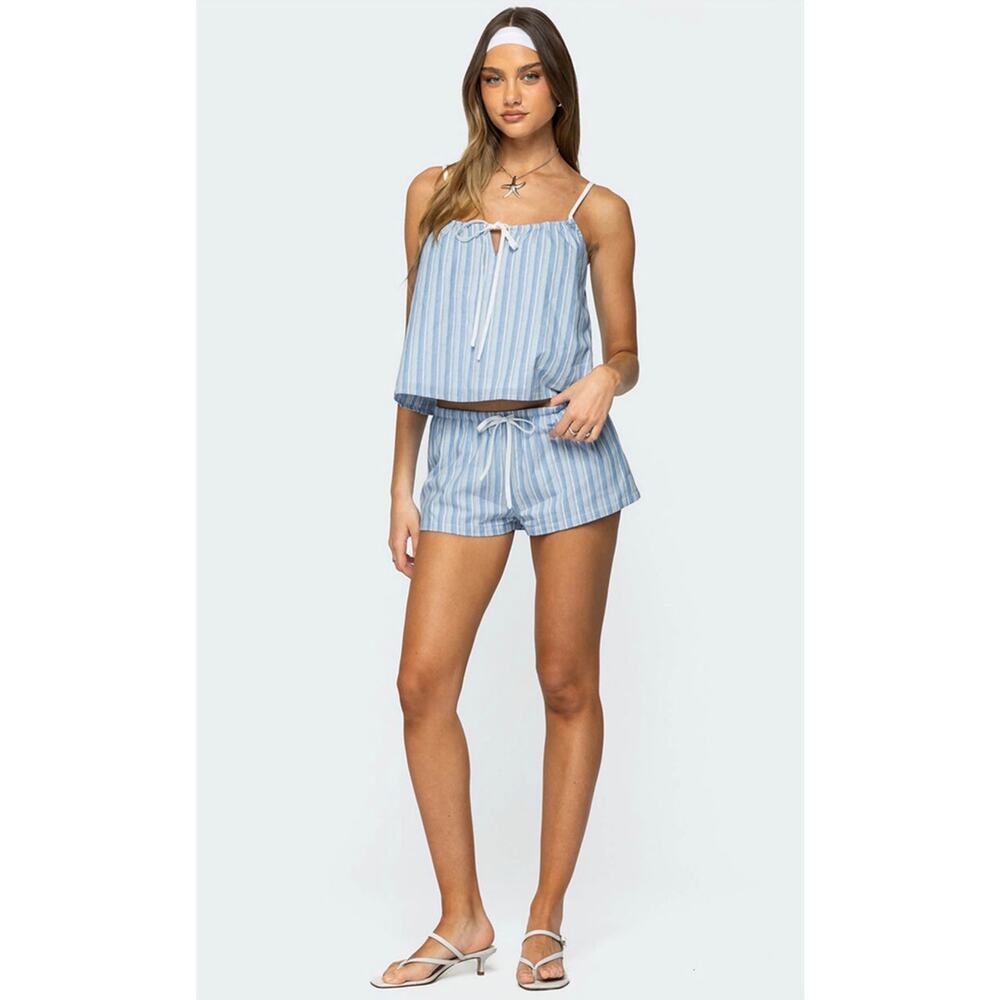 Edikted Birkley Striped Babydoll Top blue striped size small